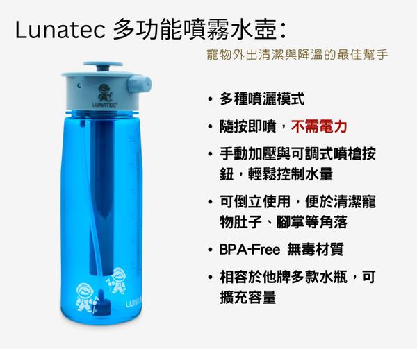 LUNATEC 噴霧多功能水壺 (附把手) 750ml